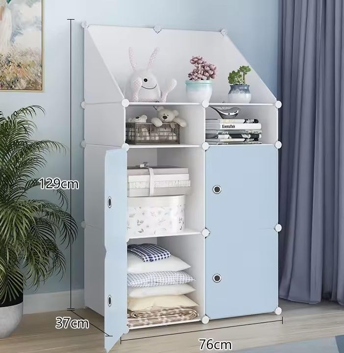 Image of Plastic Wardrobe for Kids Clothes - 4 Door Foldable Cupboard for Bedroom, Baby Clothes Storage Almirah with Doors, Collapsible Wardrobe Kids for Home (S5 Blue)