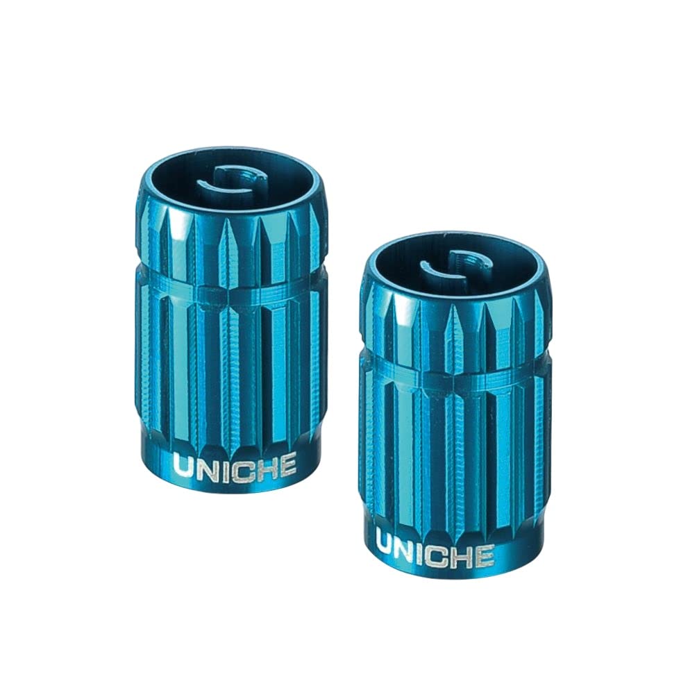 UNICHE 2-in-1 Tyre Dust Valve Caps with Core Remover - 2 Pack [Blue]