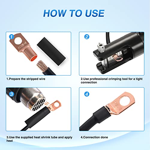 Image of Nilight 150PCS Copper Wire Lugs and Heat Shrink Tubing 2 4 6 8 10 AWG Heavy Duty Battery Terminal Crimp Connectors 70 PCS 80 3:1 Heatshrink Assortment Kit