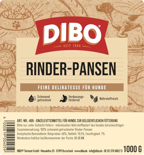 DIBO Rinderpansen, 1000g, der kleine Naturkau-Snack oder Leckerli für Zwischendurch, Hundefutter, Qualitätskauartikel ohne Chemie