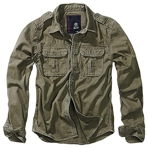 Brandit Vintage-Camiseta de Manga Larga Camisa, Olive, S para Hombre