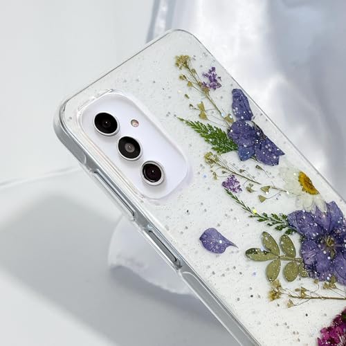 Coque Samsung Galaxy A27 5G transparente aux vraies fleurs séchées bleues - 5