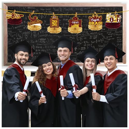 Image of 2026 Graduation Party Decorations - 8 Pcs Maroon Gold Class of 2026 Graduation Party Table Decor Honeycomb Centerpieces for Tables Congratulate for 2026 Congrats Grad Party Supplies
