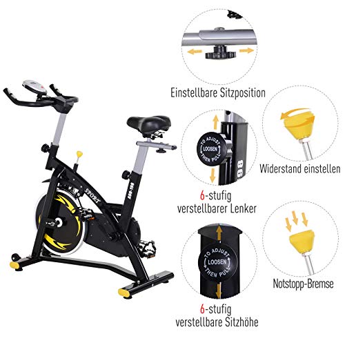 Homcom Fietstrainer, hometrainer, fitnessfiets met traploze weerstand, vliegwiel van 10 kg, lcd-display, indoor cycling bike, in hoogte verstelbaar, staal, 47 x 120 x 104,5-117 cm - Afbeelding 8