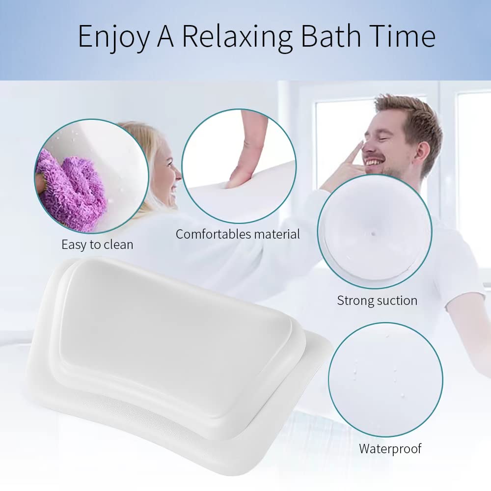 Lonkenn Almohada Bañera, Almohadas de Baño con Ventosas, Almohada Bañera Ergonómica, Waterproof Bath Headrest Bathtub para Todas Las Bañeras, SPA en Casa Bañera de Hidromasaje-Blanco