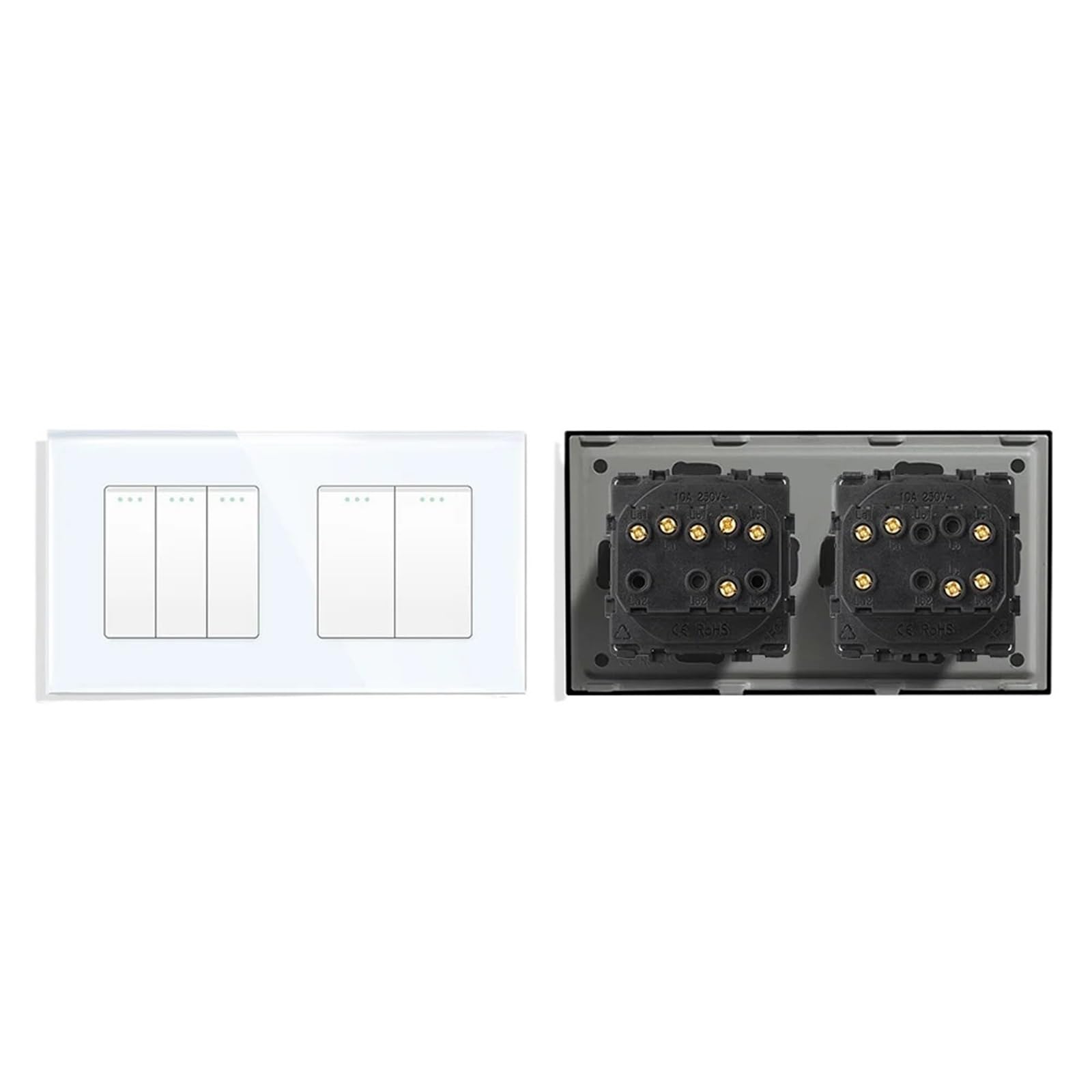 Interrupteur Va Et Vient, Interrupteur Mural Interrupteur mural à bouton-poussoir simple en verre cristal, 1, 2, 3 ou 4 voies, 10 A(3G1W 2G2W,Gray)