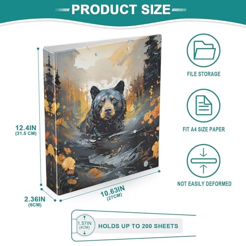 Image of 3 Ring Binder 1.5 Inch D Rings with Clipbaord Binders Black Bear Customizable
