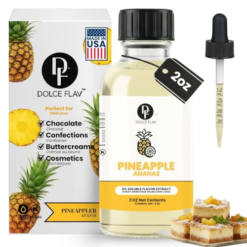 Dolce Flav Pineapple Extract – 2 Ounce Oil-Soluble Kosher, Sugar-Free, Concentrated Tropical Flavor for Candy, Chocolates &amp; Desserts, Includes Measured Dropper