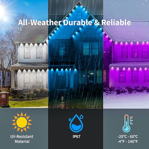 Image of KSIPZE 100ft Permanent Outdoor Lights Waterproof IP67, Smart RGB+IC Eaves LED Lights with App & Button Control, 200+ Dynamic Scene Modes for House Roof, Garden, Christmas, Party Decor