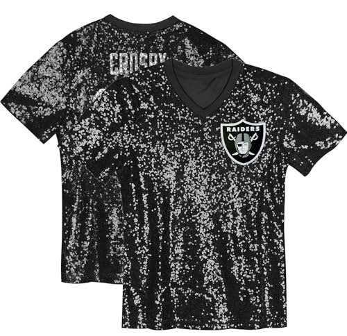 Outerstuff Girls Youth Maxx Crosby Black Las Vegas Raiders Sequin V-Neck Fashion Jersey