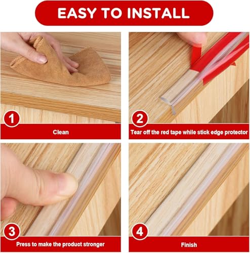 Image of Edge Protector for Baby Proofing,Clear Edge Protector Strip,Sharp Edge Wrap Cover Tape,Self Adhesive Protective Bumper Guards for Cabinet Door,Desk,Glass Table, and Wall 6.6ft(2M) with 4 Corners
