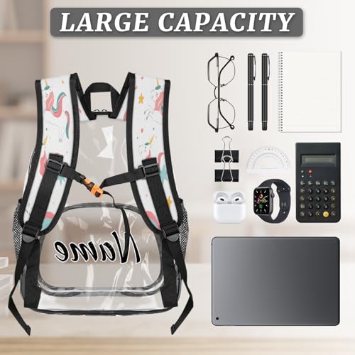 Personalized Clear Large Backpack for Stadium Events Custom Transparent Backpacks PVC Plastic See Through Clear Bag for Concerts Work Festival Travel Cute Ballerina Unicorn2