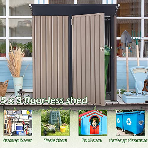 AECOJOY 5' x 3' Lockable Outdoor Metal Storage Shed for Garden and Patio