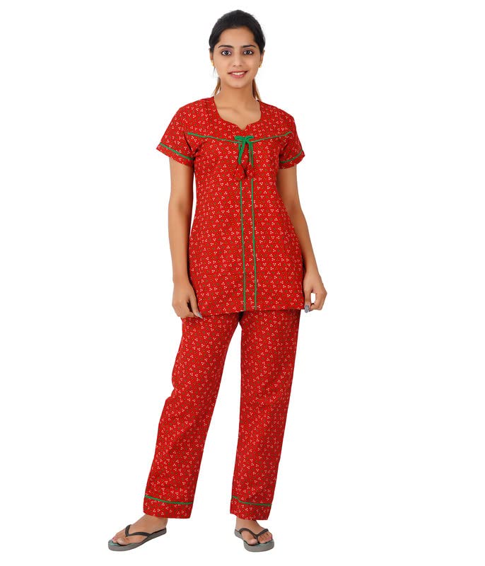 RibNee Women's Cotton Printed Night Suit Set, Women Sleep & Lounge Wear Pyjama Sets