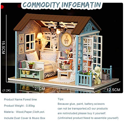 Fsolis DIY Puppenhaus-Miniatur-Kit mit Möbeln, 3D-Holz-Miniaturhaus mit Staubschutz und Musikbewegung, Miniatur… – Bild 3