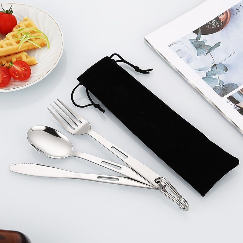 Flatware Silverware Set, 3 Piece Set Of Stainless Steel Portable Tableware, Knife, Fork And Spoon, Outdoor Camping Gift, Student Cloth Bag Tableware Set, Tableware Cutlery Set(8Set)