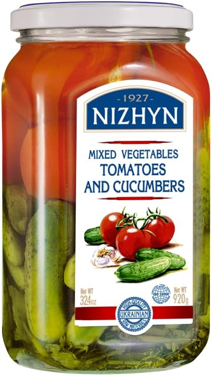 Nezhin Marinated Pickled Cucumber and Tomato Mix, Flavorful, No Added Preservatives, 920 gram Pack of 1