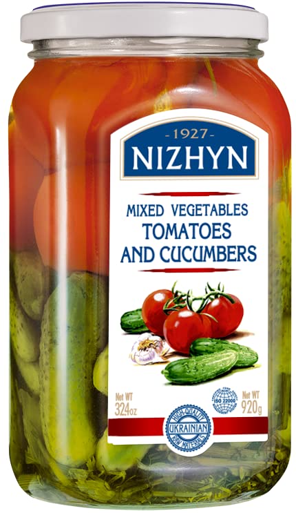 Nezhin Marinated Pickled Cucumber and Tomato Mix, Flavorful, No Added Preservatives, 920 gram Pack of 1