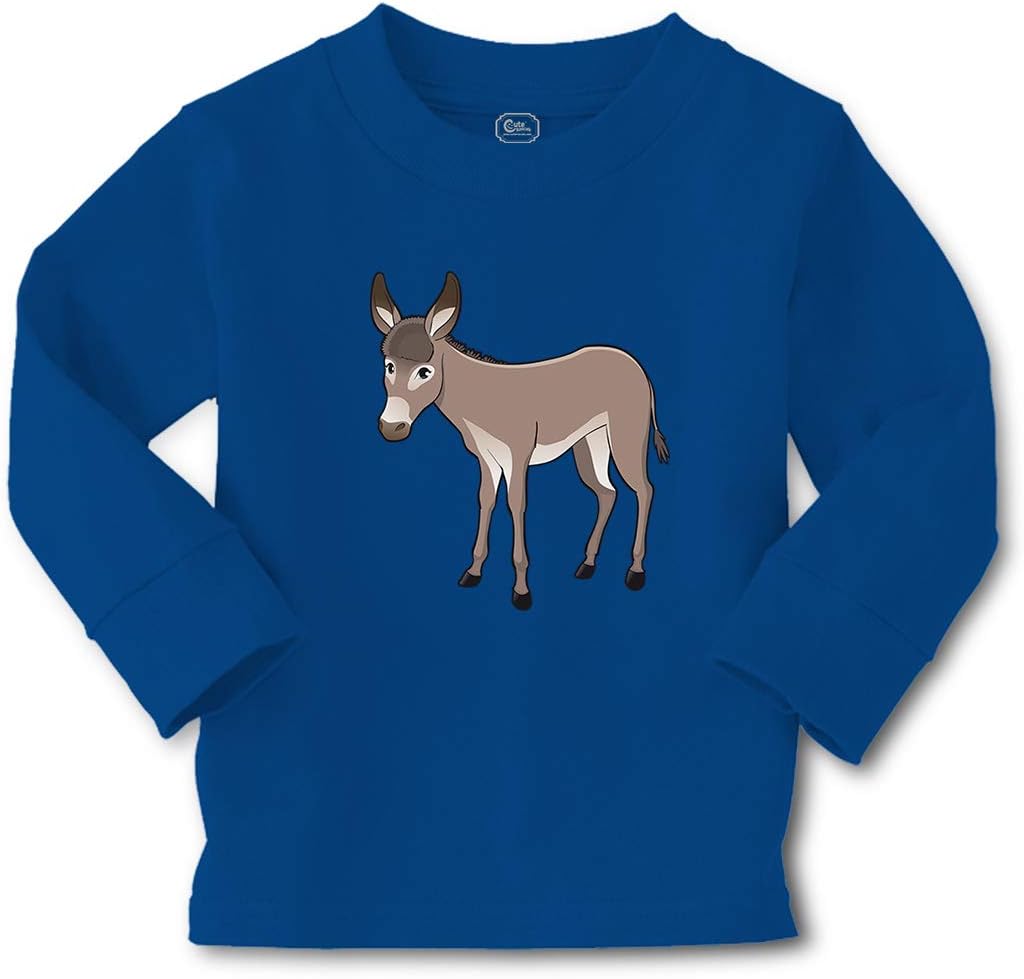 Kids Long Sleeve T Shirt Donkey Farm Animals Cotton Boy & Girl Clothes Funny Graphic Tee Royal Blue Design Only 2T