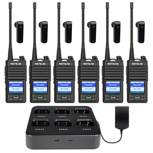 Image of Retevis RB58 Bluetooth Walkie Talkies with Wireless Earpiece 6-Port Charger | LMR Licensed Business Radio, APP Control, Backup, Group Call, IP54, 1800mAh, Dedicated Two-Way Radios for Commercial Use
