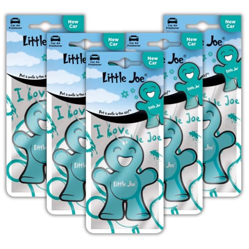 Little Joe Paper Car Air Freshener, 30-Day Long-Lasting Fragrance, Hanging Scented Novelty Freshener for Car Interior Home Boat Caravan - 5 Pack of New Car (Blue)