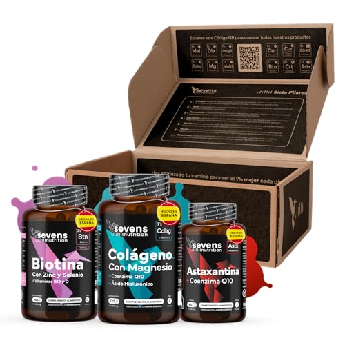 Pack Glow para Regalo - Astaxantina con Coenzima Q10 + Biotina + Colágeno Marino Puro con Magnesio - Apoyo Antioxidante - Crecimiento y Fuerza para Pelo y Uñas - Salud de la Piel