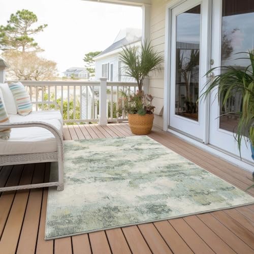 Carvapet Rugs for Living Room, Green Modern Abstract Low Pile Carpet with Rubber Backing, Foldable, Non Slip Machine Washable (6 x 4 Feet Rectangular, Sage Green Area Rug)