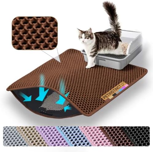 Petinstinct Katzenklo Matte, 75x55cm Große Katzenstreu Matte, XL, Braun | Doppelschichtige Wabenstruktur, Effektive Katzenstreuaufnahme, Waschbar, Langlebig und Kratzfest, Rutschfe