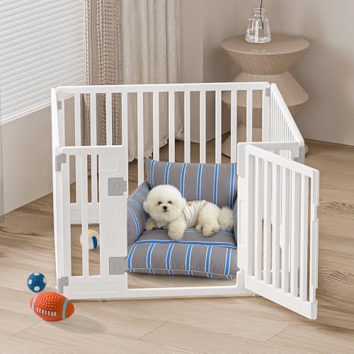 Gupamiga Box per cuccioli, pieghevole, con porta, beccuccio per cuccioli per casa, solido e liscio, facile da installare, bianco 89 x 89 cm