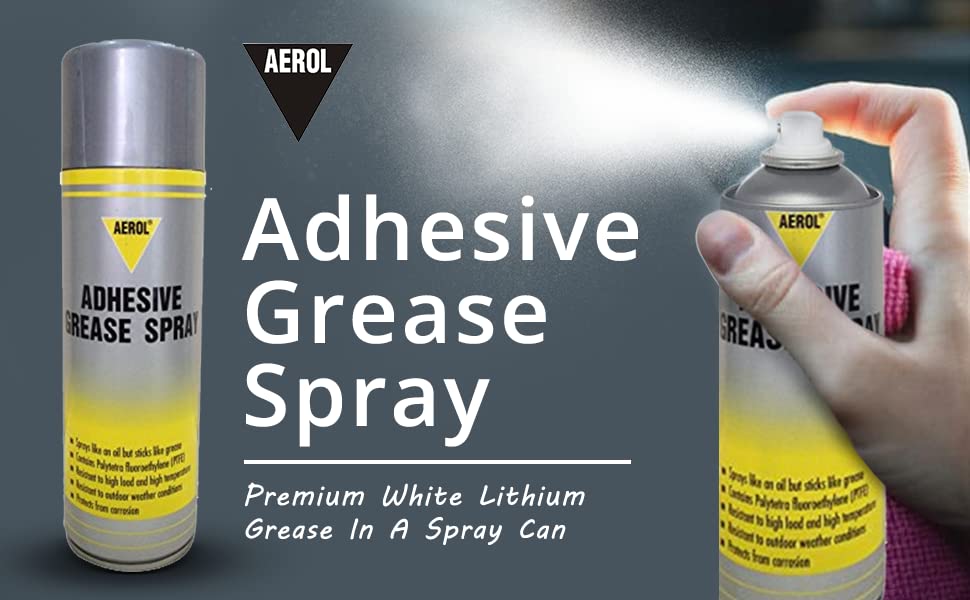 Image of Aerol Adhesive Grease Spray Grade 7000 | White Lithium Grease Fortified with PTFE for Bearings, Chains & Gears | High-Temperature Lubrication | -20C to 160C | 300 g / 464 ml | 1 Piece