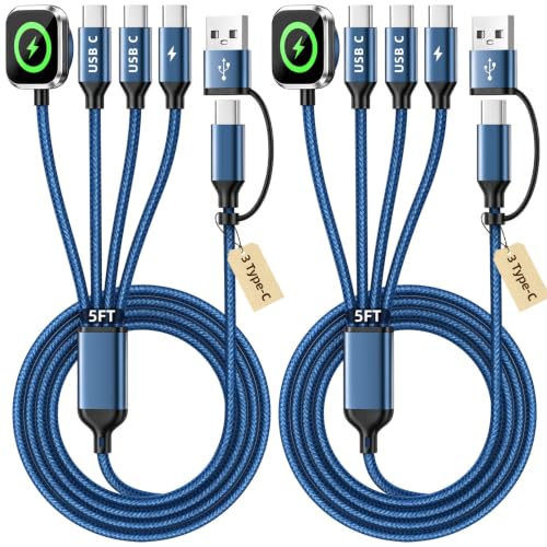 Image of 2026 Travel Essentials for iWatch Charger with 3 Type-C Ports, 2Pcs 5FT