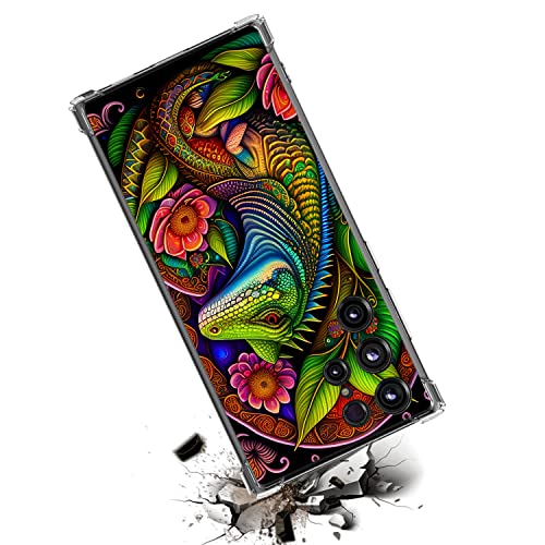 Beaucov Galaxy S23 Ultra Case,Lizard Flowers Pattern Drop Protection Shockproof Case Tpu Full Body Protective Scratch-Resistant Cover For Samsung Galaxy S23 Ultra #TOP2