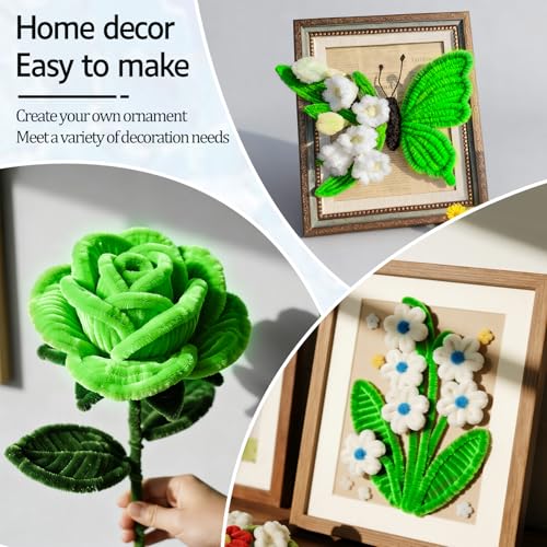 Image of VZF Fruit Green Pipe Cleaners Craft,Creative Craft Pipe Cleaners for Flower Making,Chenille Stems Crafting Pipe Cleaners Artificial Flowers,Craft Supplies for Home Festivals DIY,Christmas Decoration