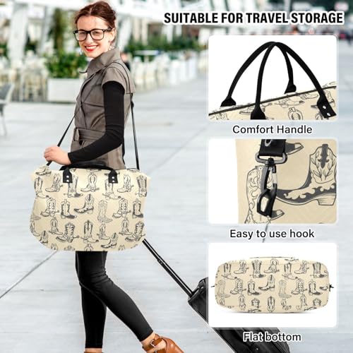 VIGTRO Travel Duffel Bag Weekender Overnight Bag with Toiletry Bag Cowboy Boots Printed, Carry On Luggage Bag Western for Hospital Gym Travel Business, 2 Pcs Set4