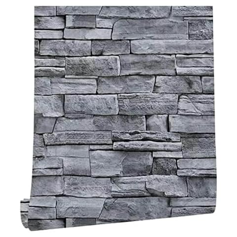 practicalWs 17.71" x 393.7" Grey Brick Stone Peel and Stick Wallpaper 3D Removable Decoration Wall Paper Self-Adhesive Contact Paper Stick on Wall Panels Backsplash Bedroom Wall Cover
