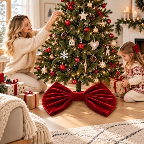 35.4in Large Base Bow Christmas Tree Skirt Decor Mat for Holiday Display - image 3