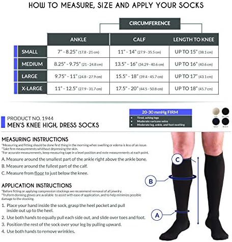 Truform mens Knee High Medical Support Hose, Black, Large US - 1