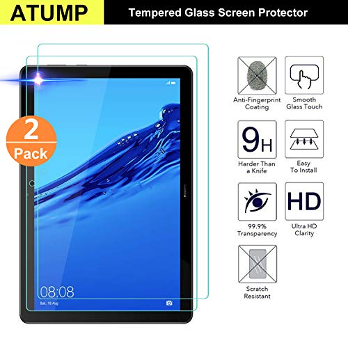 Atump Protector Pantalla de Huawei MediaPad T5 10 10.1 2018, [2 Pack], Cristal Vidrio Templado de 3D [9H Dureza] [Alta Definicion], Protector de Pantalla para Huawei MediaPad T5 10 10.1 2018
