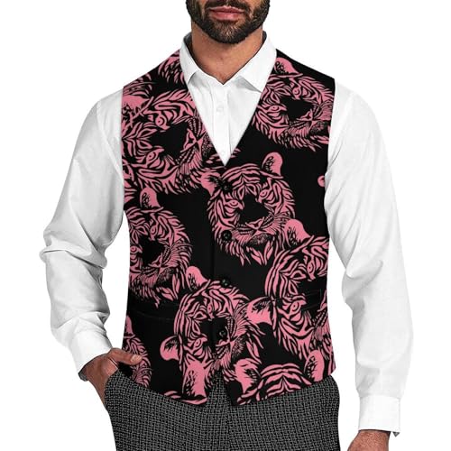 Tiger Face Men's Suit Vests Business Formal Dress Vest V-Neck Waistcoat for Wedding Casual