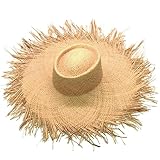 Summer Women 100% Natural Hand Made Raffia Straw Large Wide Brim Sun Hat Jazz Beach Panama Cap Beige