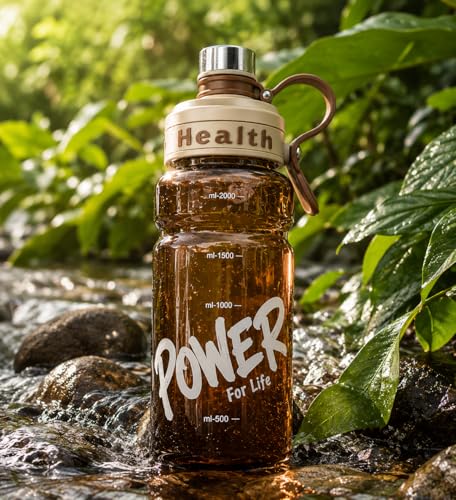 Image of 2 Liter Gym Sports Water Bottle Gallon Gym Bottle, Travel Bottle BPa Free material With Easy To Carry Handel Portable Mouth Motivational Sports Bottle (Brown)