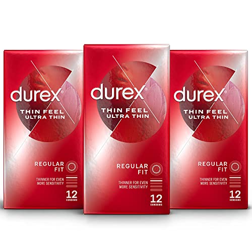 Durex Ultra Thin Feel Condoms, 36 Pack (12 X Regular Fit), Silicone Lubricated to Enhance Sensation, Comfortable and Reliable Protection, Ideal for Intimate Moments