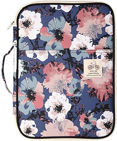 JAKAGO Multi-Functional Portfolio Travel File Organizer Business Waterproof A4 Document Bag Zippered Case Pouch for Notebook, Ipad, Journals, Sketchbooks Carrying Case (Flower)