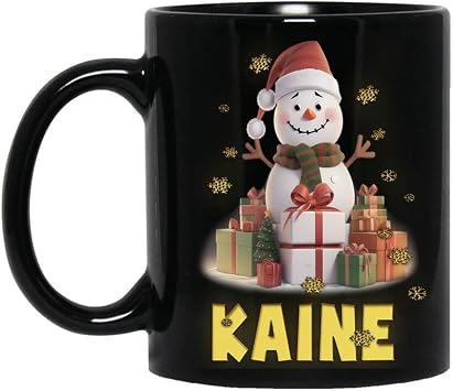 Personalized Snowman Black Coffee Mug for Snowman Fan Mug for Christmas Mug for Kids Name Kaine 11oz Black Mug Christmas Mug Customized Snowman Mug for Girls Boy Mug 326986