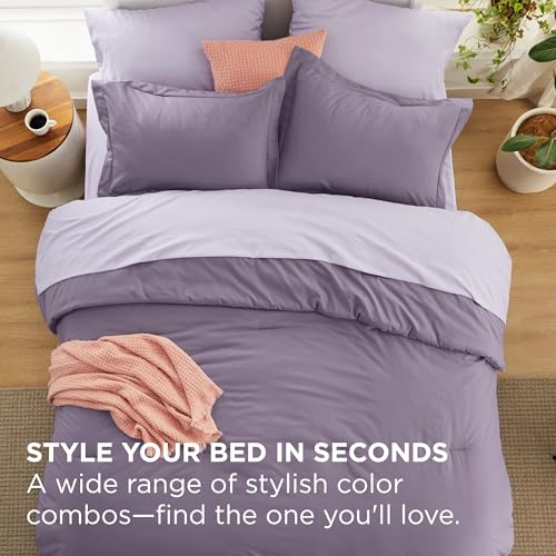 Image of Bedsure King Size Comforter Set - 7 Pieces Grayish Purple King Bedding Set for All Seasons, Boho Contrasting Design Bed in a Bag with Comforter, Sheets, Pillowcases & Shams