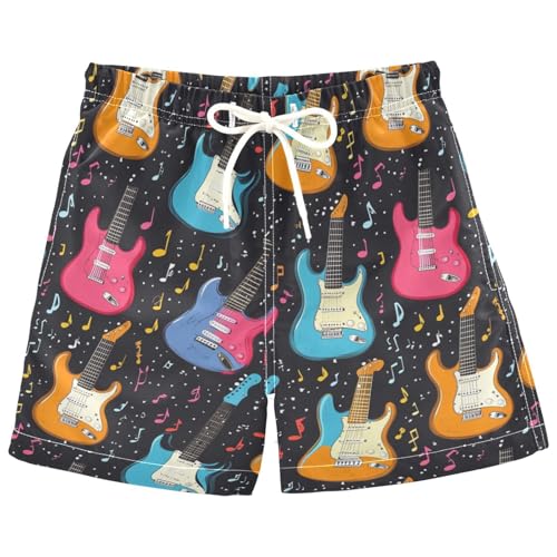 Rock Star Guitar Boys Swim Trunks Colorful Instrument Toddler Beach Board Shorts Baby Summer Bathing Suit XS