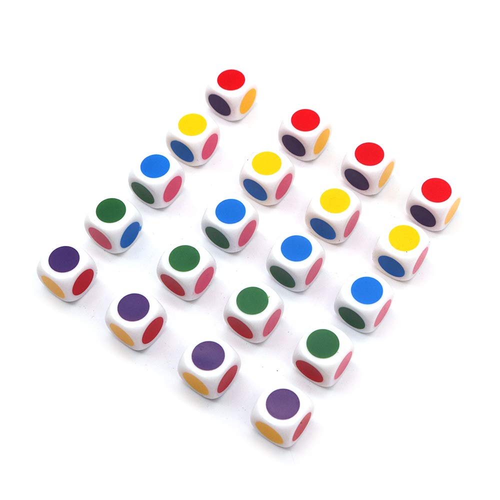 Fasizi 20PCS Color Dot Dice Customizable Blank Six Sided 16mm Dice | Education & Learning | Make Simple Classroom Games Teach Primary & Secondary Colors | Matching No Reading Required