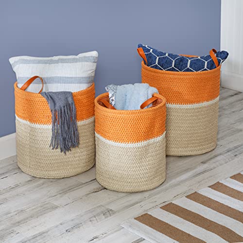 Honey-Can-Do Set Of 3 Paper Straw Nesting Baskets With Handles, Orange/White Sto-09611 Natural #TOP12