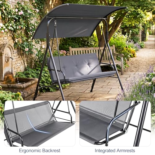 Image of Tangkula 2 Person Porch Swing, Outdoor Swing with Removable Cushions, Solid Metal Structure, Patio Swing with Adjustable Canopy for Garden, Backyard, Balcony, Poolside