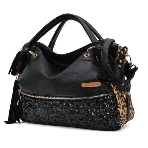 Oryer Fashion Women Handbag Tote Pu Clutch Lady Sexy Cool Lux Punk Leopard Sequin Bag